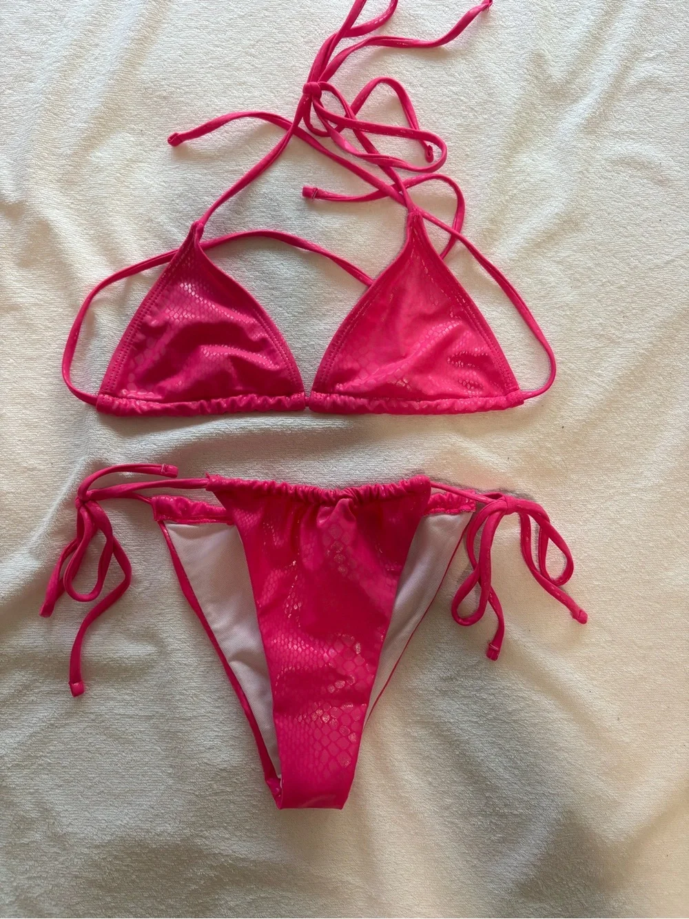 SHEIN Hot Pink Tie-Side Triangle Bikini Set